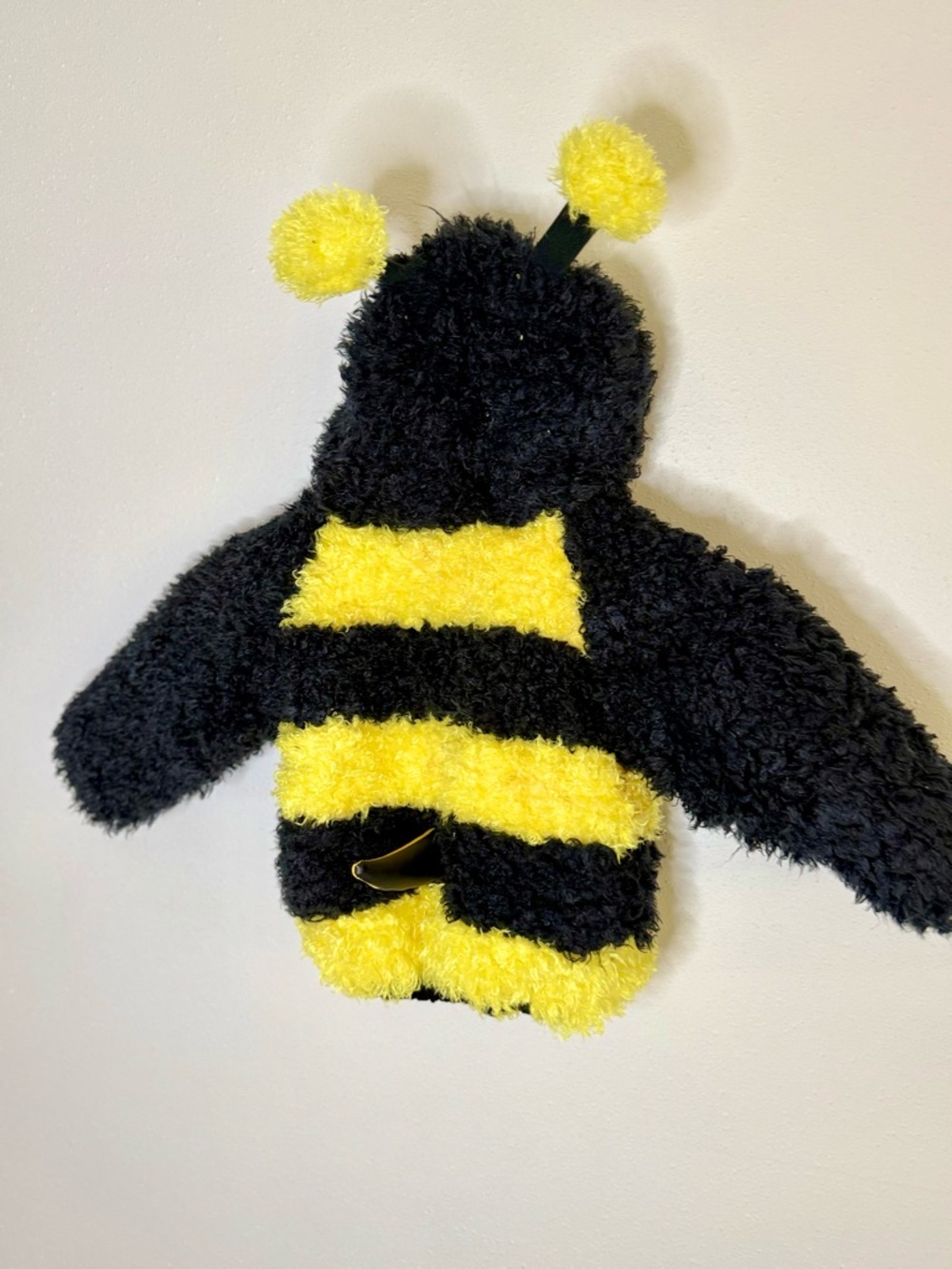 Toddler Bumble Bee Costume Fuzzy Hooded Zip Up Halloween Black Yellow - Picture 3 of 6